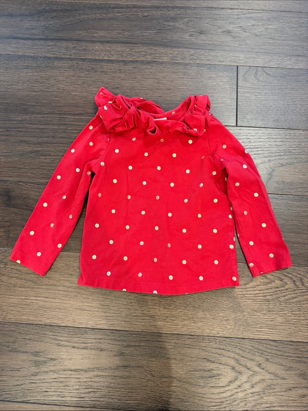 Hanna Andersson Red Long-Sleeve Polka Dot Top with Ruffle Neck Size 3T - C17-063